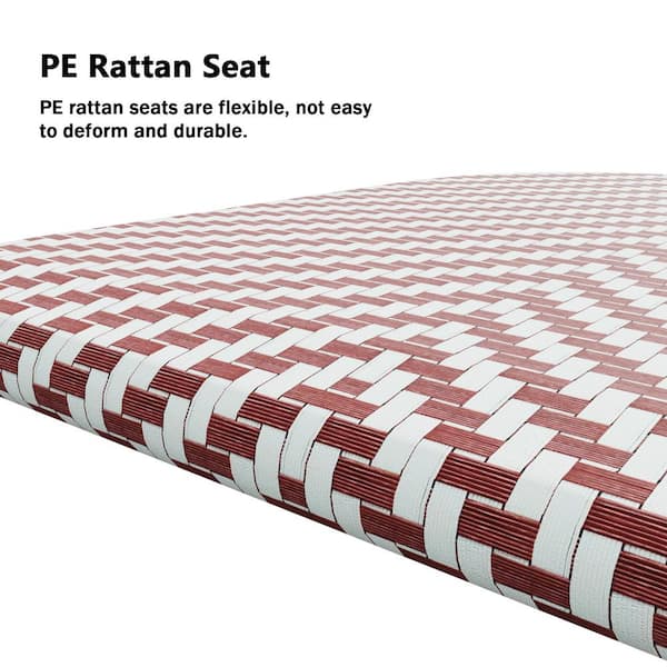 Outdoor French Wicker Aluminum Patio Armless Dining Chair in White and Red (2-Pack)