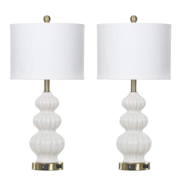Cinkeda 25" Ceramic Table Lamp Set with USB, Tpye-C Ports and AC Outlet (Set of 2)