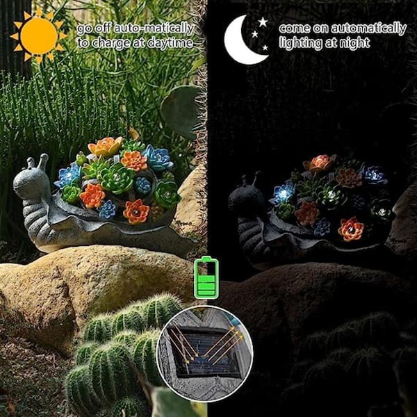 9.7 in. Snail Solar Garden Statues and Sculptures Outdoor Decor, Garden Figurines with Solar Powered Lights