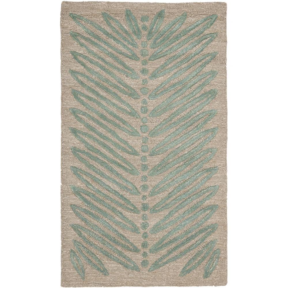 Hand-Tufted Chevron Leaves Blue Wool and Viscose 30" Rug