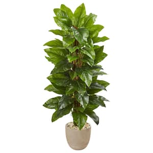 Indoor 58-In. Large Leaf Philodendron Artificial Plant in Sand Stone Planter