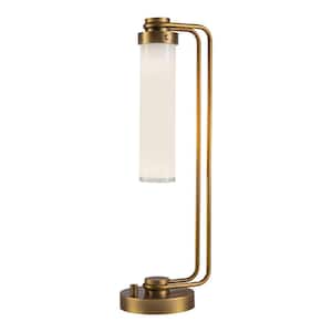 Wynwood 22 in., 1-Light 60-Watt Vintage Brass/Glossy Opal Modern Table Lamp