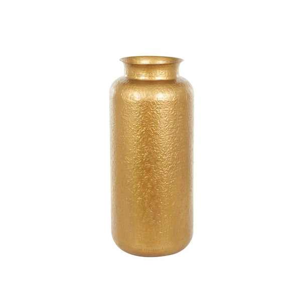 Litton Lane Gold Tall Textured Hammered Floor Metal Decorative Vase