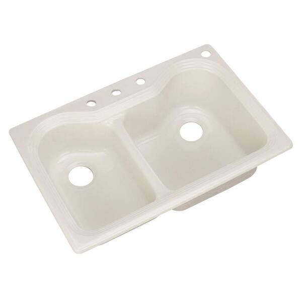 Thermocast Breckenridge Drop-In Acrylic 33 in. 4-Hole Double Bowl Kitchen Sink in Biscuit
