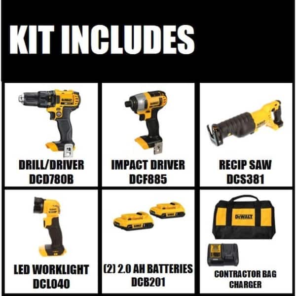 20V MAX Cordless 4 Tool Combo Kit with (2) 20V 2.0Ah Batteries and Charger