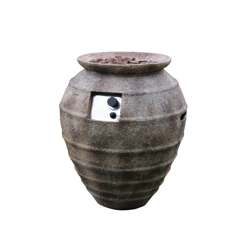 Round Brown Concrete Propane Fire Pit Table