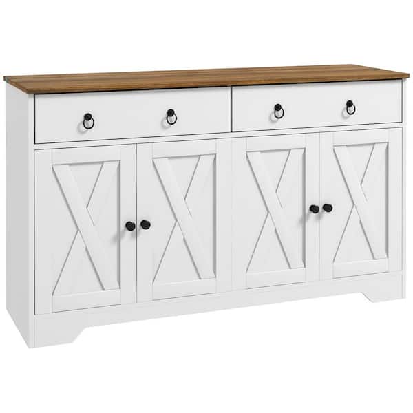 HOMCOM White Particle Board 47.75 in. Sideboard with Adjustable Shelves