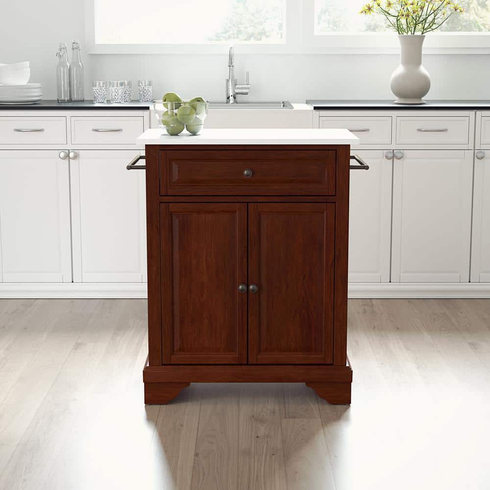 Mahogany and White Granite Top Kitchen Island Cart