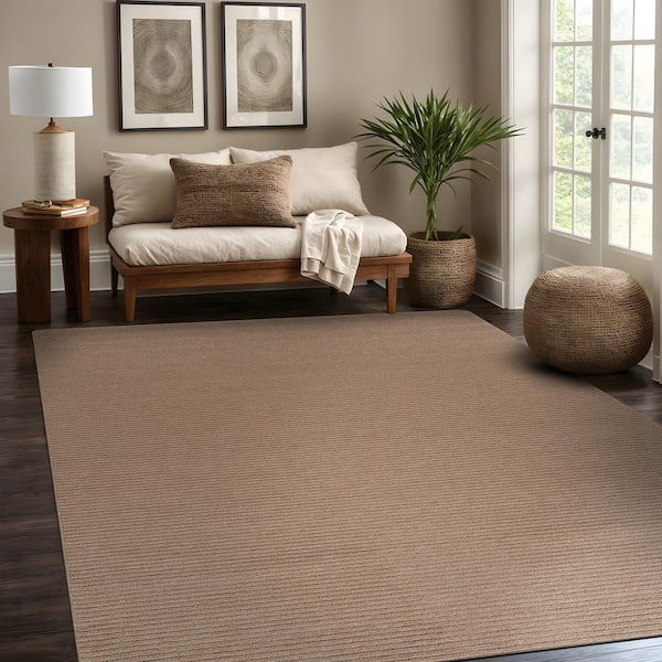 Beverly Rug Oasis Solid Beige 3 ft. x 3 ft. Non-Slip Rubber Back