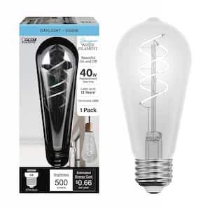40-Watt Equivalent ST19 Dimmable Double Spiral White Filament Clear E26 Vintage Edison LED Light Bulb, Daylight 5000K