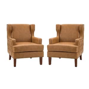 Enrico Camel Vegan Leather Armchair with Solid Wood Legs Set of 2