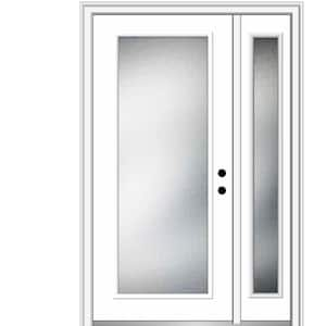 53 in. x 81.75 in. Micro Granite Left-Hand Full Lite Classic Primed Fiberglass Smooth Prehung Front Door with Sidelite