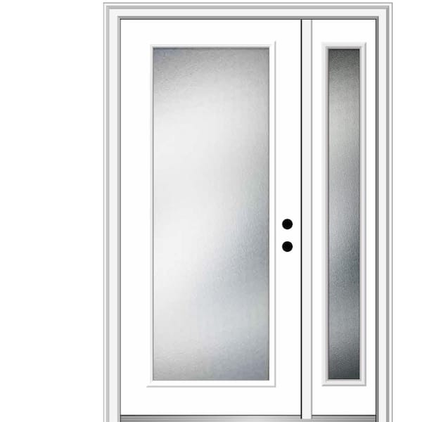 MMI DOOR 53 in. x 81.75 in. Micro Granite Left-Hand Inswing Full Lite Decorative Primed Steel Prehung Front Door w/ One Sidelite