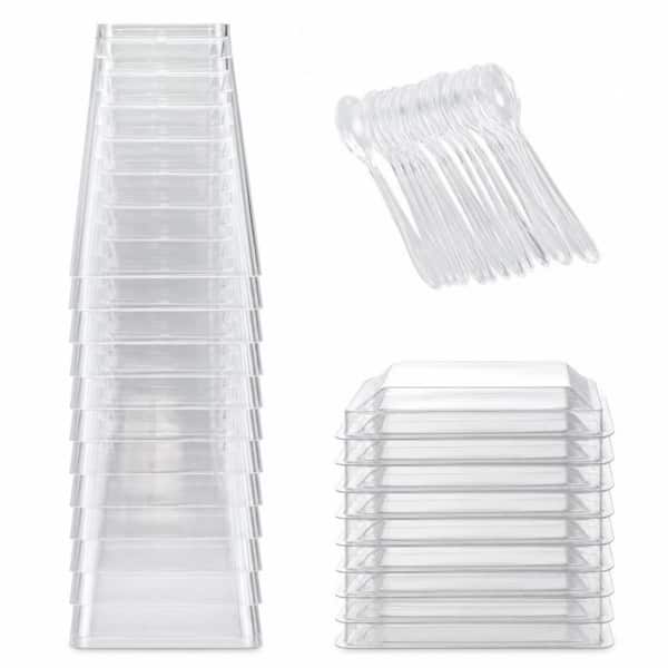 Disposable Food Grade Plastic Dessert Cups with Lids and Spoons, BPA Free Clear Reusable Party Serving Cups, 50-Pack
