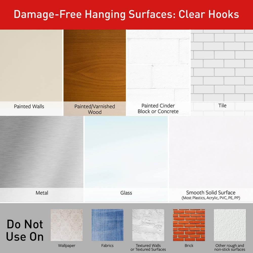 Clear Plastic Self-Adhesive Hooks with Strips, 6-Pack