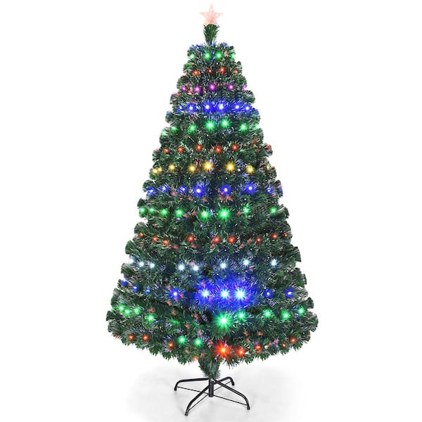 ANGELES HOME 7 ft.Green Pre-Lit Multicolor Artificial Christmas Tree with LED Light and Metal Stand