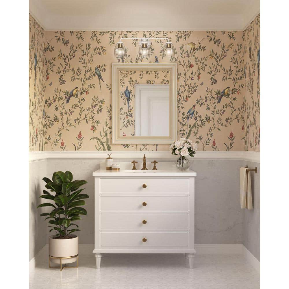 Quillan White Plaster 3-Light Vanity with Clear Glass Shades