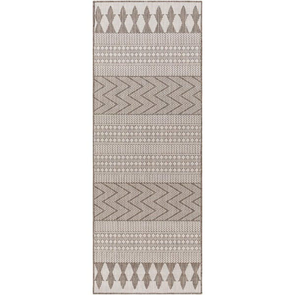 Livabliss Long beach Taupe/Brown 3 ft. x 7 ft. Runner Tribal Polypropylene Indoor/Outdoor Area Rug