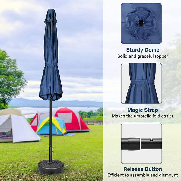 extra tall patio umbrella Alpha Joy 15ft Extra Large Outdoor Patio Double-Sided Umbrella with LED  Solar Lights Beige