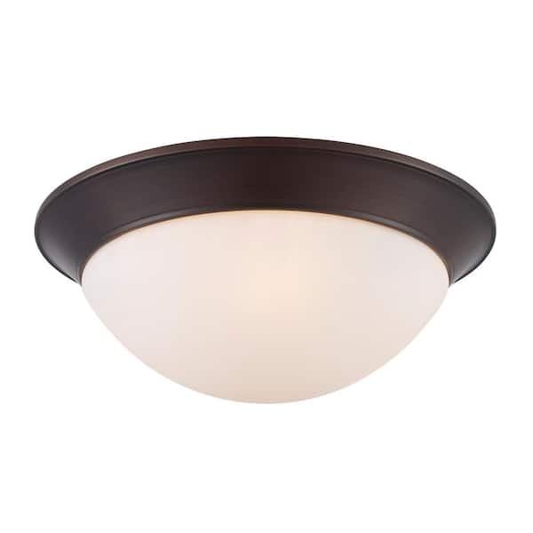 Bolton 16 in. 3-Light Rubbed Oil Bronze Flush Mount with Frosted Glass Shade