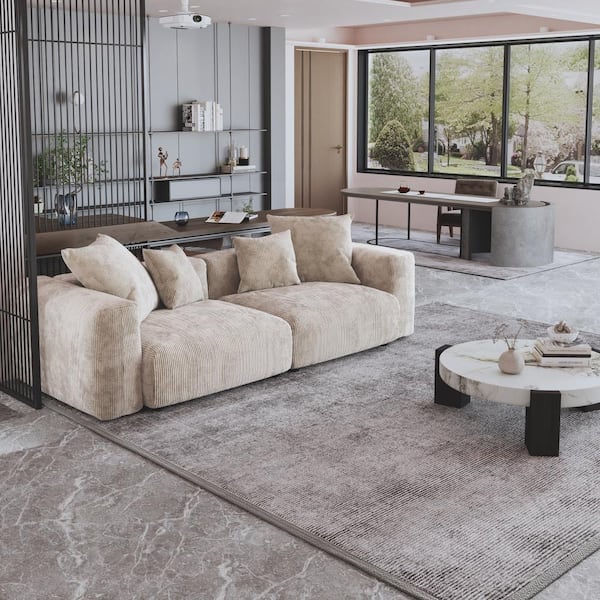 102.3 in. Square Arm Corduroy Velvet Modular Free Combination Sofa in. Beige