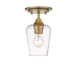 4.5 in. 1-Light Olde Brass Flush Mount with Clear Shade