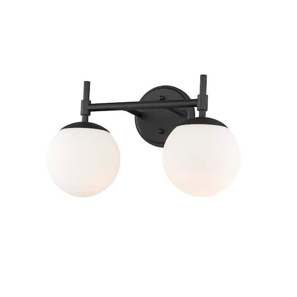 929 LIGHTING 15.5 in. 2-Light Matte Black Vanity Light Opal Glass