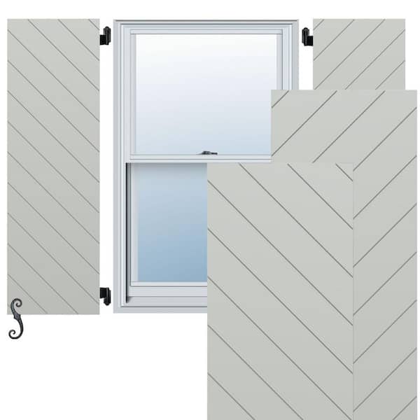 Ekena Millwork EnduraCore Diagonal Slat Modern Style 12-in W x 76-in H Raised Panel Composite Shutters Pair in Hailstorm Gray