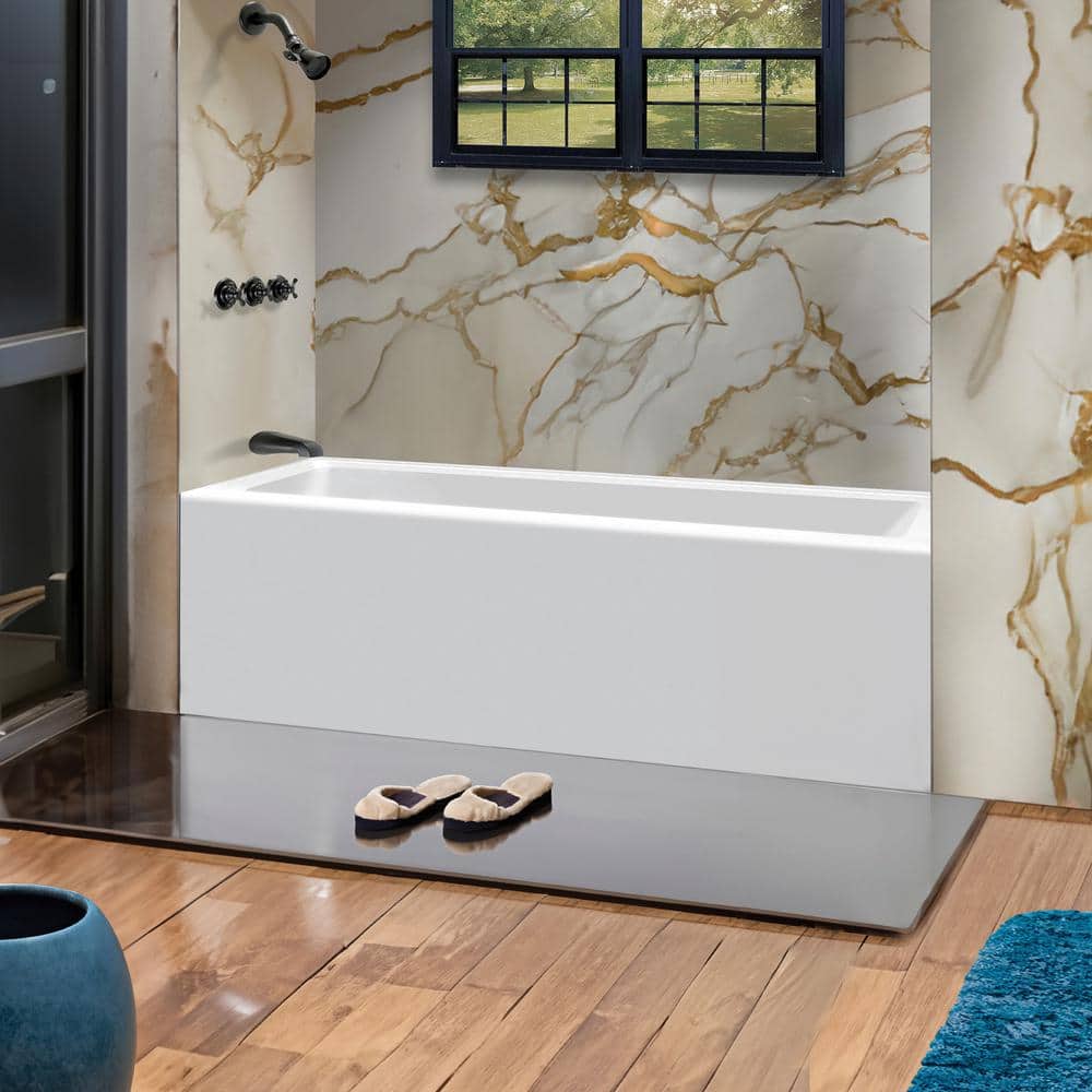 66-Inch White Acrylic Rectangular Soaking Bathtub with Apron Front