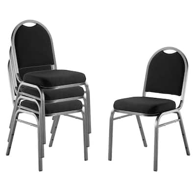 9200-Series Ebony Black Seat / Silver Vein Frame Premium Fabric Upholstered Stack Chair (Pack of 4)