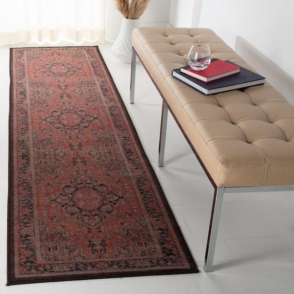 Journey Navy/Red 2 ft. x 13 ft. Machine Washable Floral Medallion Runner Rug