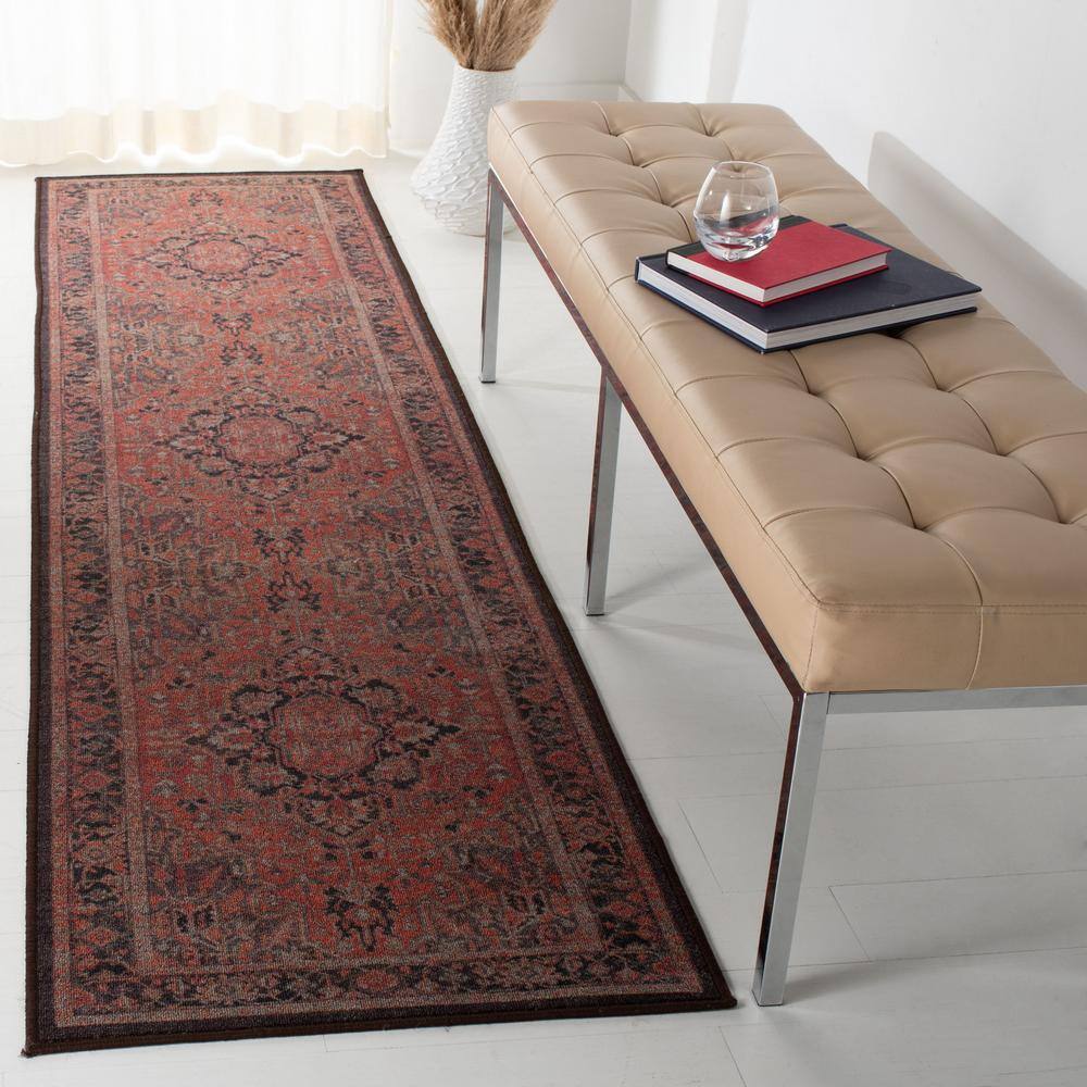 Journey Red and Navy Synthetic Washable Runner Rug