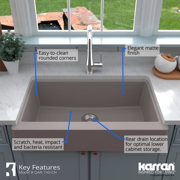 Karran Retrofit Farmhouse A Front Quartz Composite 34 In Single Bowl Kitchen Sink Concrete Qar 740 Cn Karran Retrofit Farmhouse A Front, Retrofit Farmhouse Sink