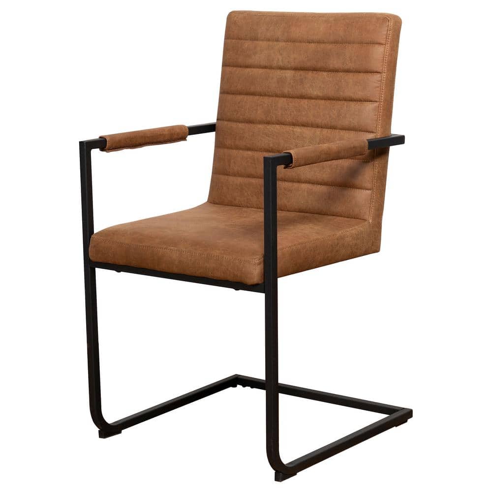 Antique Brown Faux Leather Upholstered Arm Chair with Metal Frame