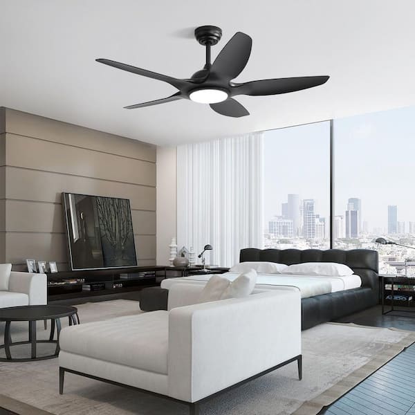 48 in. Modern Black Indoor 6-Speed ABS Black Blades 3-Size Downrod Mount Ceiling Fan with 3-Color Dimmable Light
