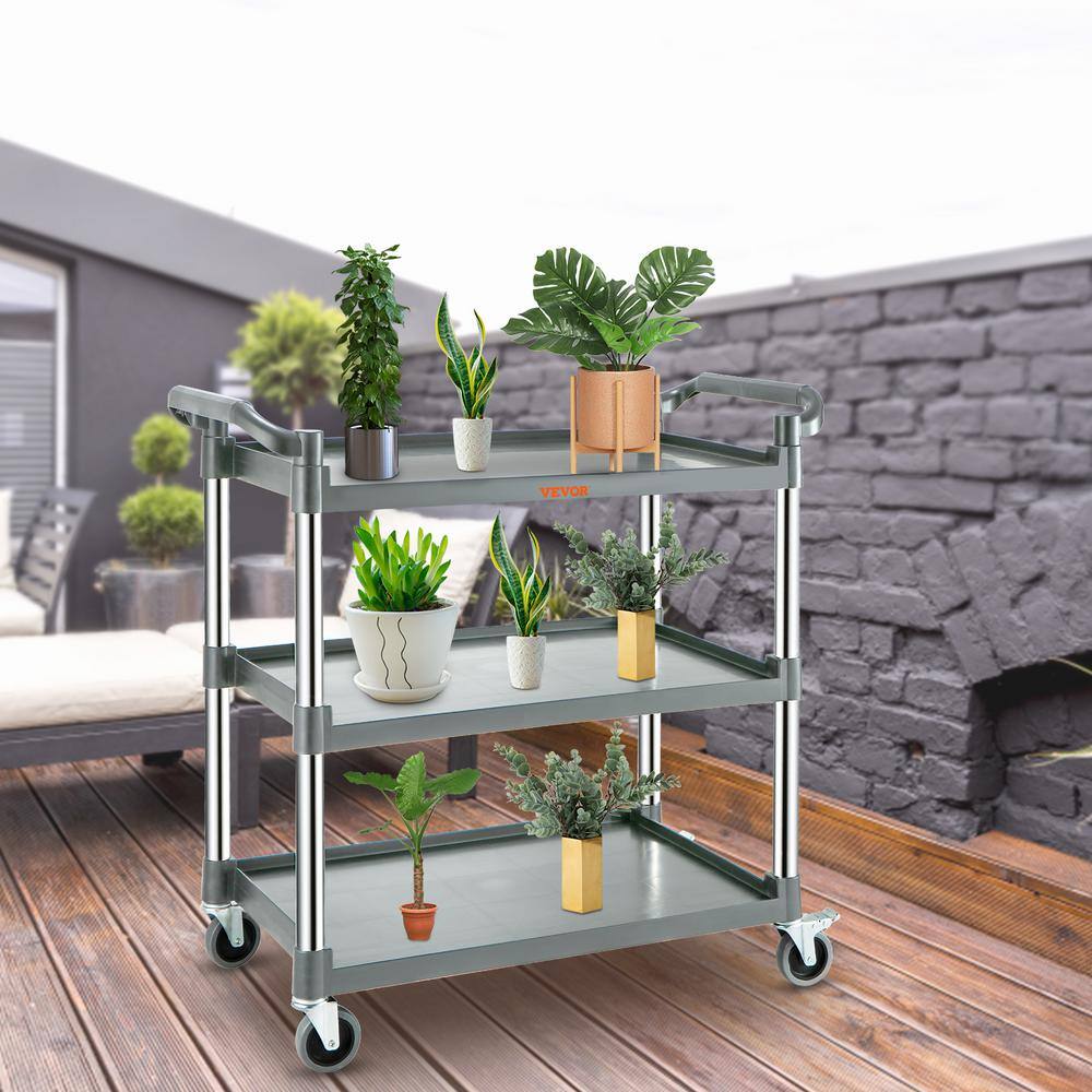 Gray 3-Shelf Heavy Duty Rolling Utility Cart with Lockable Wheels