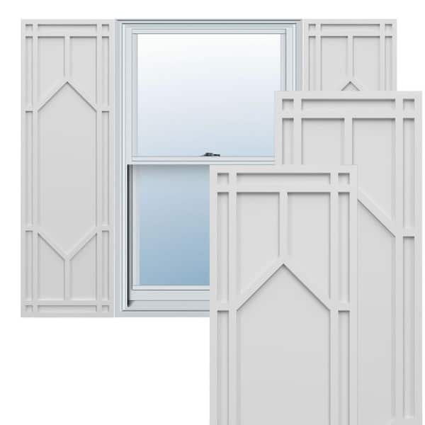 Ekena Millwork True Fit PVC 18 in. W x 75 in. H Raised Panel Vinyl Shutters Pair in White