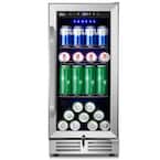 15 in. 127 (12 oz.) Can Freestanding Beverage Cooler Fridge with Adjustable Shelves in Stainless Steel