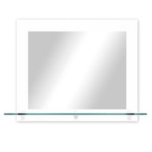 Modern Rustic (25.5 in. W x 21.5 in. H) White Horizontal Mirror with Tempered Glass Shelf and White Brackets