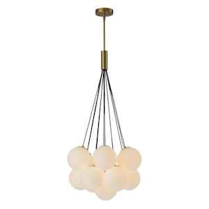 Galaxy Modern GlobeFoyer Chandelier 13-Light 19.7 in. W Antique Brass Cluster Bubble Chandelier with Frosted Glass Shade