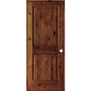 30 in. x 80 in. Rustic Knotty Alder Wood 2 Panel Left-Hand/Inswing Red Chestnut Stain Single Prehung Interior Door