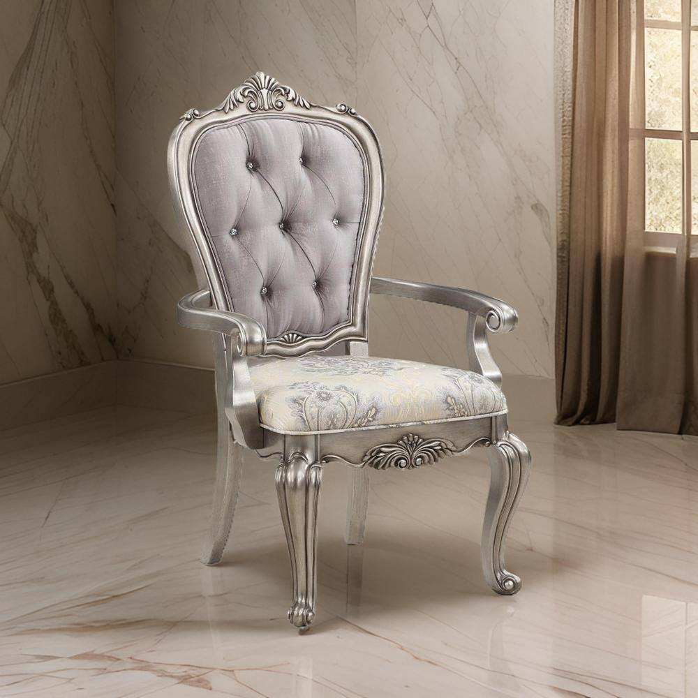 Aria Taupe Velvet and Wood Tufted Dining Armchair