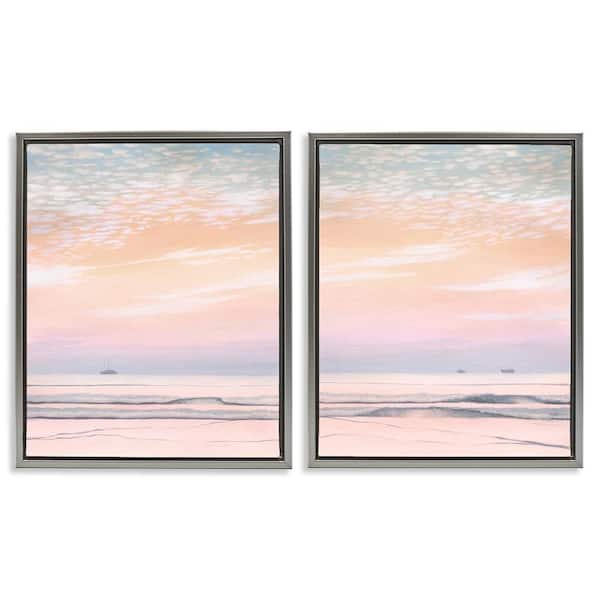 Peachy Coastal Sunrise by Grace Popp 2 Pieces Gray Floater Frame Coastal Graphic Art Print 31 in. x 25 in.