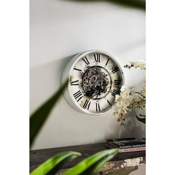 A & B Home White Vintage Gear Wall Clock 40054 - The Home Depot