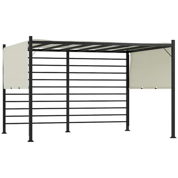 Beige 12 ft. x 10 ft. Retractable Outdoor Pergola Patio Gazebo with Steel Frame
