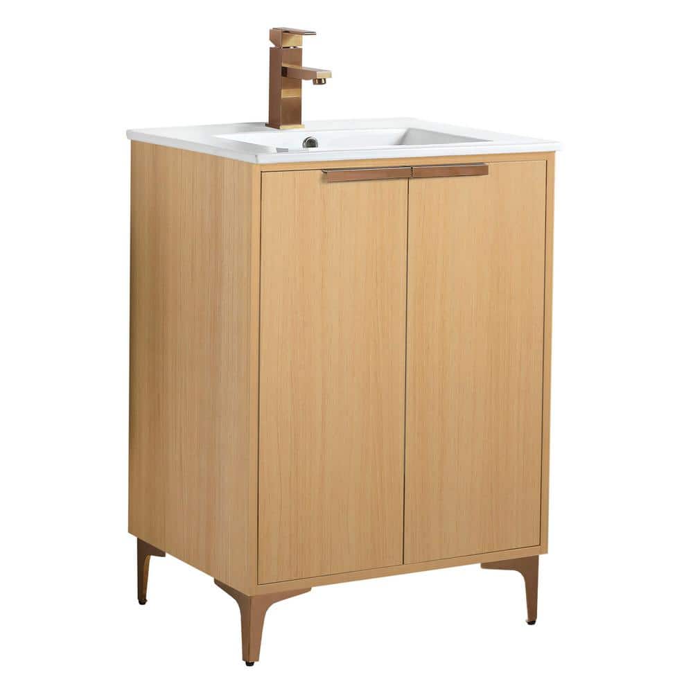 24 in. W x 18.5 in. D x 35.25 in. H Bath Vanity in Natural Oak with Rose Gold Hardware and White Ceramic Sink top price history on PriceWatchPro