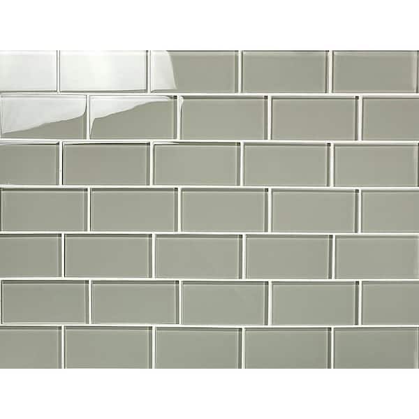 ABOLOS Modern Smokey Gray 3 in. x 6 in. Glossy Glass Subway Wall Tile (17.5 sq. ft./Case)