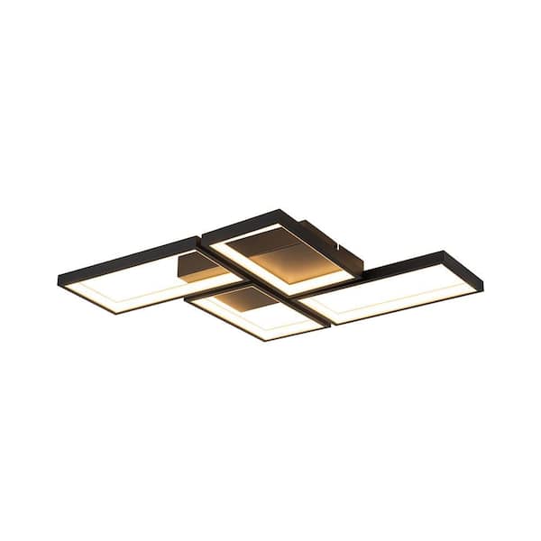 Lumin Integrated LED 24 in.W Black Flush Mount Geometric Ceiling Light with Acrylic Shade for Living Room Bathroom