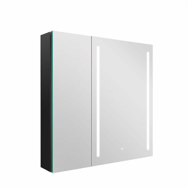 Unbranded Classic 30 in. W x 30 in. H Large Frameless Square Black Aluminum Surface Mount Double Door Medicine Cabinet with Mirror