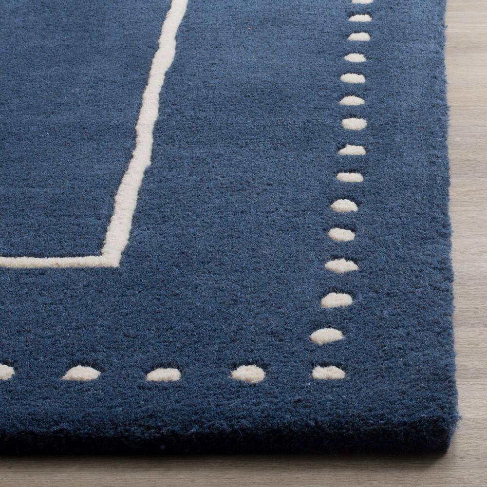 Handmade Navy Blue and Ivory Tufted Wool Area Rug 2'3" x 21'